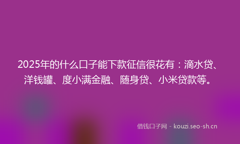 2025年的什么口子能下款征信很花有:滴水贷、洋钱罐、度小满金融、随身贷、小米贷款等。