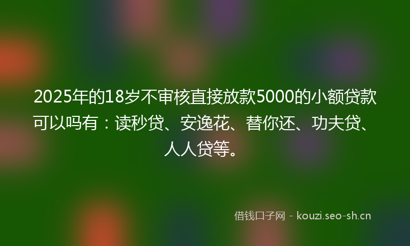2025年的18岁不审核直接放款5000的小额贷款可以吗有：读秒贷、安逸花、替你还、功夫贷、人人贷等。