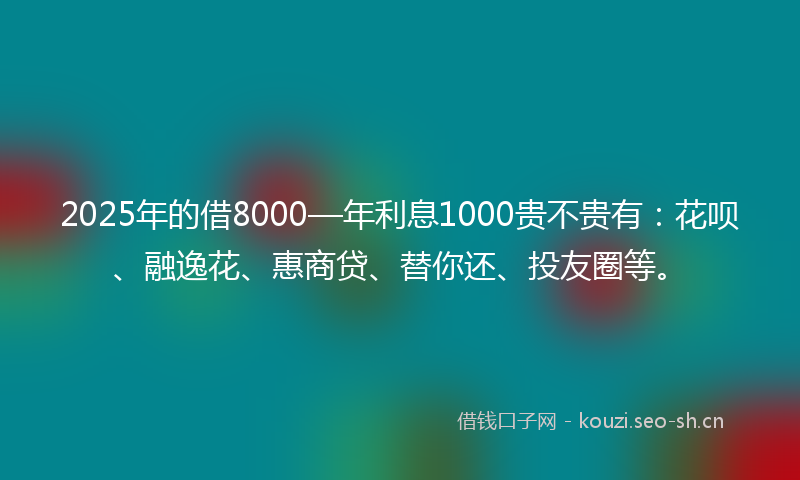2025年的借8000—年利息1000贵不贵有：花呗、融逸花、惠商贷、替你还、投友圈等。