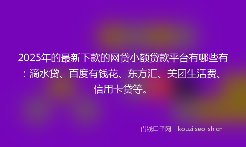 2025年的最新下款的网贷小额贷款平台有哪些有：滴水贷、百度有钱花、东方汇、美团生活费、信用卡贷等。