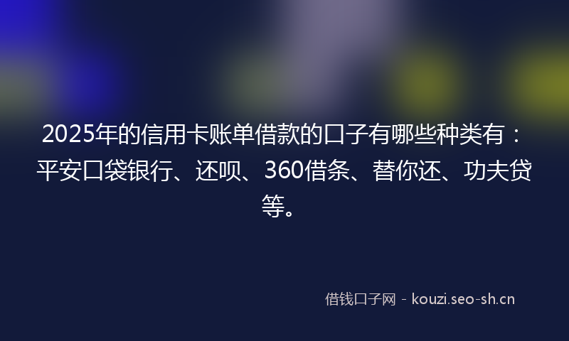 2025年的信用卡账单借款的口子有哪些种类有：平安口袋银行、还呗、360借条、替你还、功夫贷等。