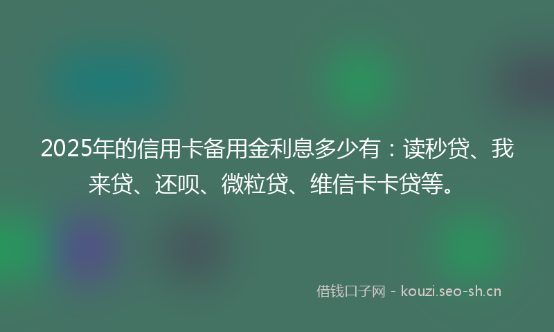 2025年的信用卡备用金利息多少有：读秒贷、我来贷、还呗、微粒贷、维信卡卡贷等。