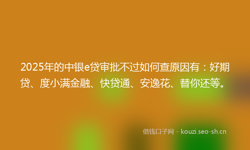 2025年的中银e贷审批不过如何查原因有：好期贷、度小满金融、快贷通、安逸花、替你还等。