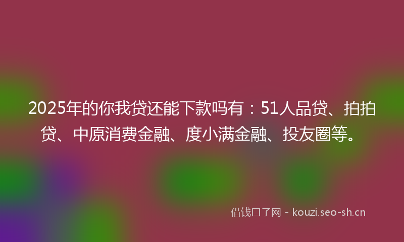 2025年的你我贷还能下款吗有：51人品贷、拍拍贷、中原消费金融、度小满金融、投友圈等。