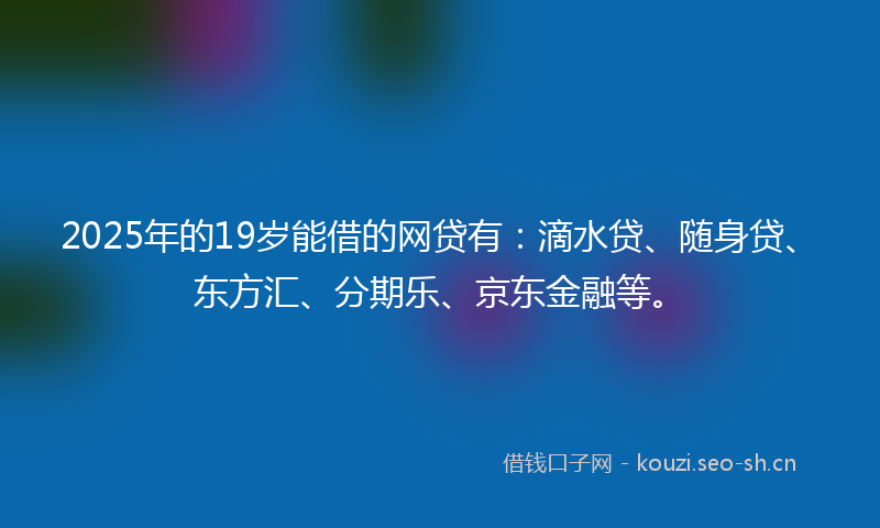 2025年的19岁能借的网贷有：滴水贷、随身贷、东方汇、分期乐、京东金融等。
