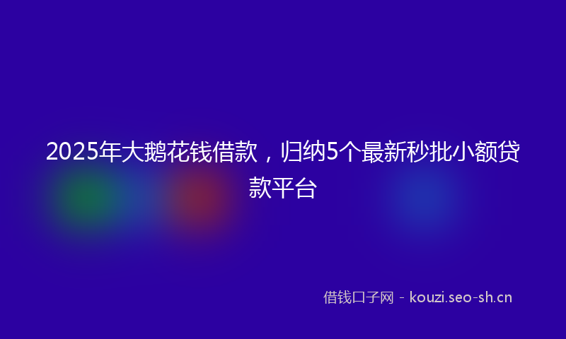 2025年大鹅花钱借款，归纳5个最新秒批小额贷款平台