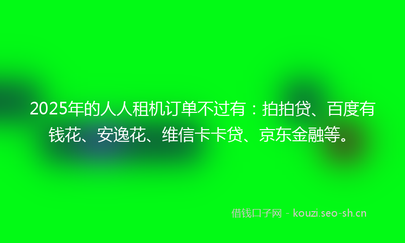 2025年的人人租机订单不过有：拍拍贷、百度有钱花、安逸花、维信卡卡贷、京东金融等。