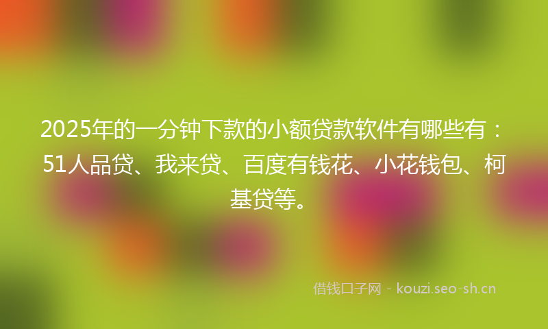 2025年的一分钟下款的小额贷款软件有哪些有：51人品贷、我来贷、百度有钱花、小花钱包、柯基贷等。