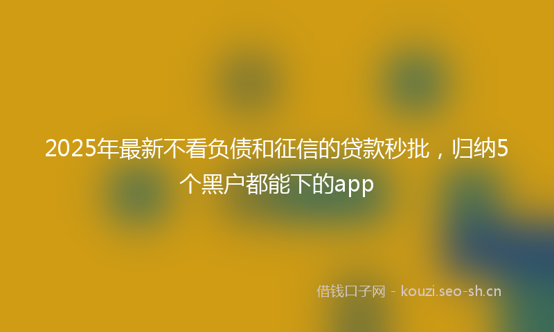 2025年最新不看负债和征信的贷款秒批，归纳5个黑户都能下的app