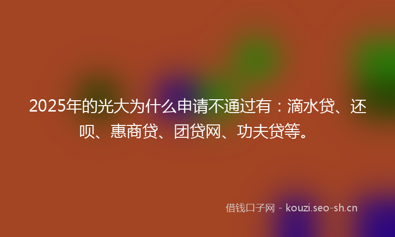 2025年的光大为什么申请不通过有：滴水贷、还呗、惠商贷、团贷网、功夫贷等。