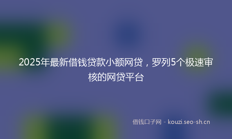 2025年最新借钱贷款小额网贷，罗列5个极速审核的网贷平台