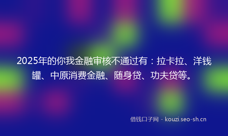 2025年的你我金融审核不通过有：拉卡拉、洋钱罐、中原消费金融、随身贷、功夫贷等。