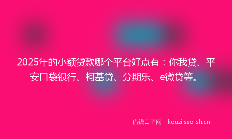 2025年的小额贷款哪个平台好点有：你我贷、平安口袋银行、柯基贷、分期乐、e微贷等。