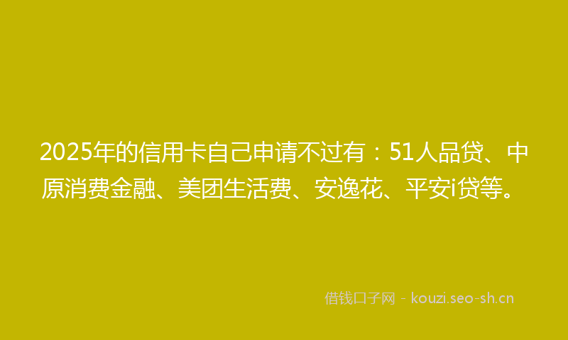 2025年的信用卡自己申请不过有：51人品贷、中原消费金融、美团生活费、安逸花、平安i贷等。