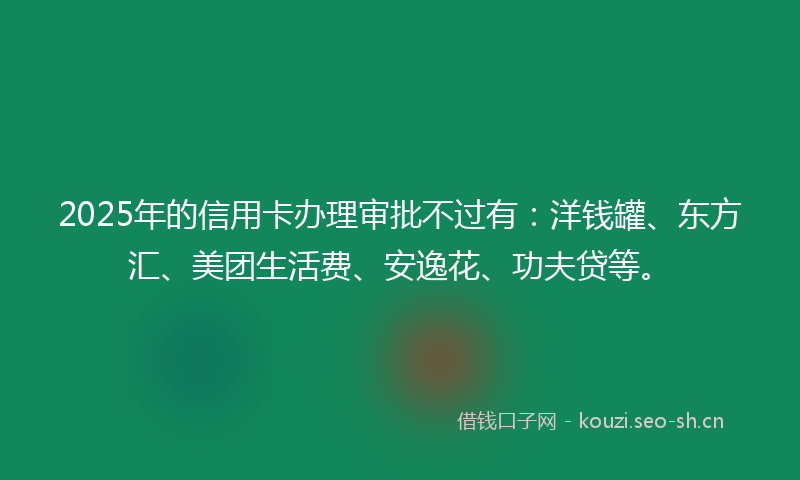 2025年的信用卡办理审批不过有：洋钱罐、东方汇、美团生活费、安逸花、功夫贷等。