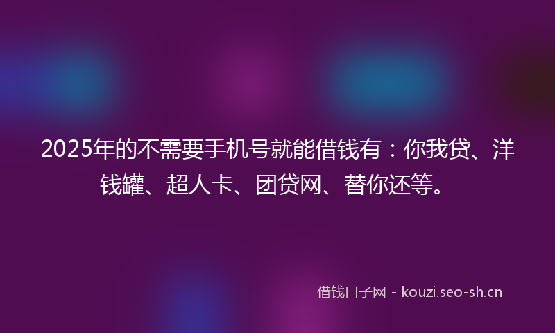 2025年的不需要手机号就能借钱有：你我贷、洋钱罐、超人卡、团贷网、替你还等。