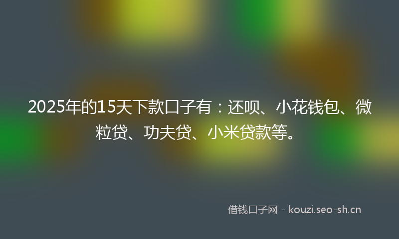 2025年的15天下款口子有：还呗、小花钱包、微粒贷、功夫贷、小米贷款等。