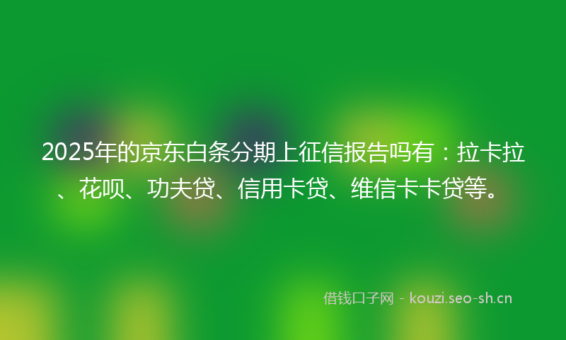 2025年的京东白条分期上征信报告吗有：拉卡拉、花呗、功夫贷、信用卡贷、维信卡卡贷等。