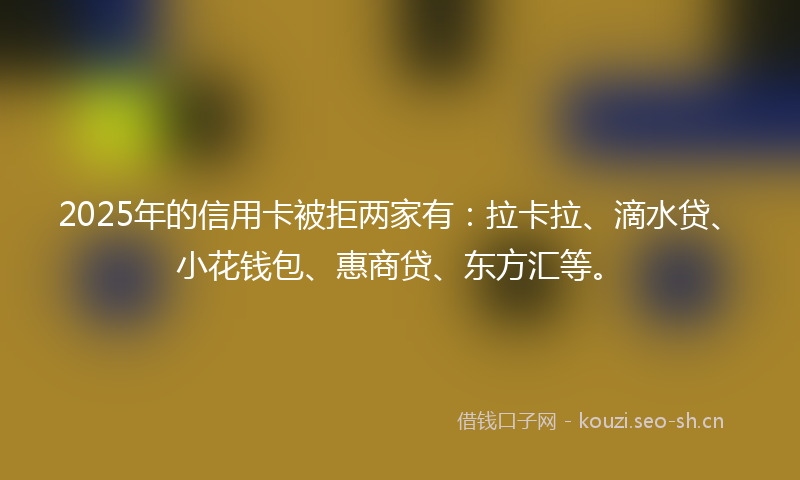 2025年的信用卡被拒两家有：拉卡拉、滴水贷、小花钱包、惠商贷、东方汇等。