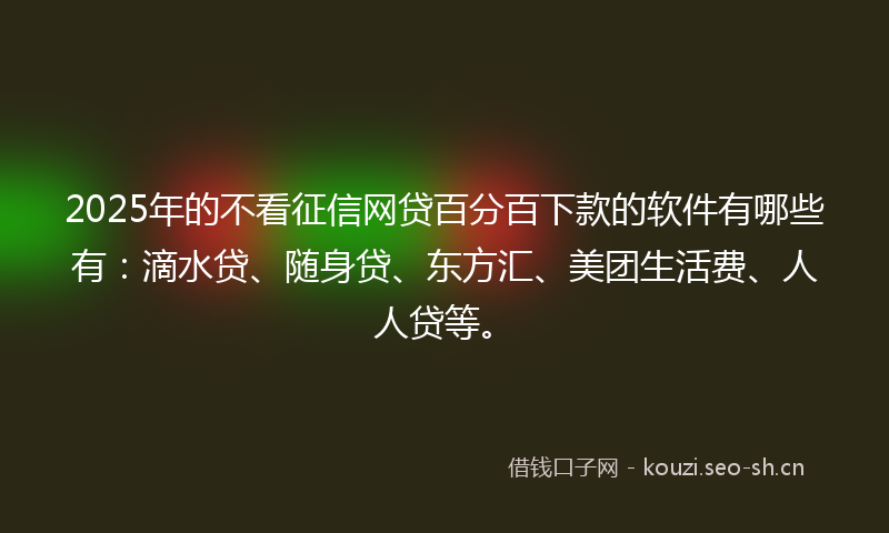 2025年的不看征信网贷百分百下款的软件有哪些有：滴水贷、随身贷、东方汇、美团生活费、人人贷等。
