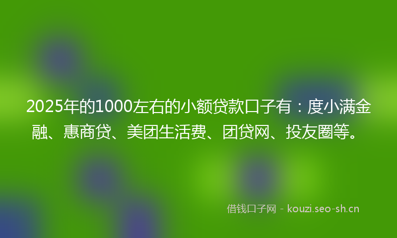 2025年的1000左右的小额贷款口子有：度小满金融、惠商贷、美团生活费、团贷网、投友圈等。