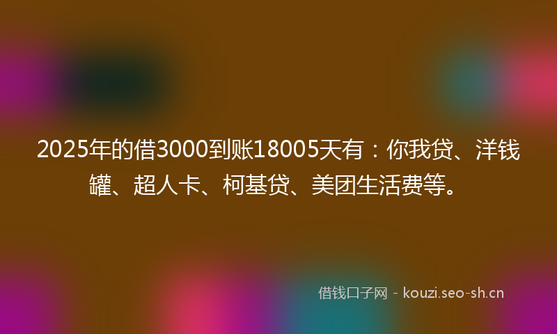 2025年的借3000到账18005天有：你我贷、洋钱罐、超人卡、柯基贷、美团生活费等。