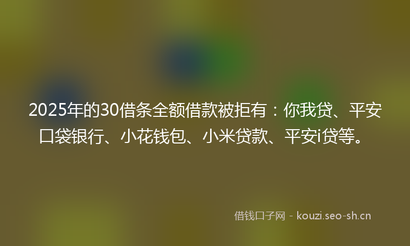 2025年的30借条全额借款被拒有：你我贷、平安口袋银行、小花钱包、小米贷款、平安i贷等。