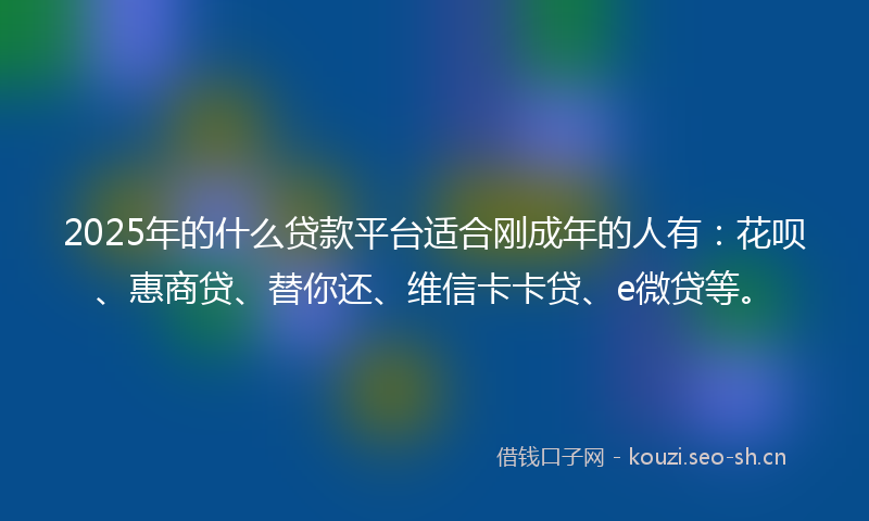 2025年的什么贷款平台适合刚成年的人有：花呗、惠商贷、替你还、维信卡卡贷、e微贷等。
