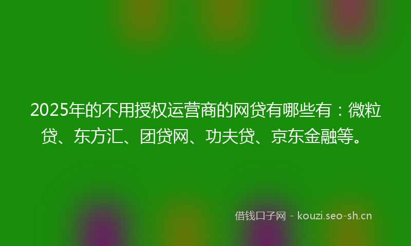 2025年的不用授权运营商的网贷有哪些有：微粒贷、东方汇、团贷网、功夫贷、京东金融等。