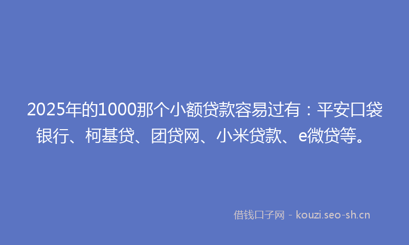 2025年的1000那个小额贷款容易过有：平安口袋银行、柯基贷、团贷网、小米贷款、e微贷等。