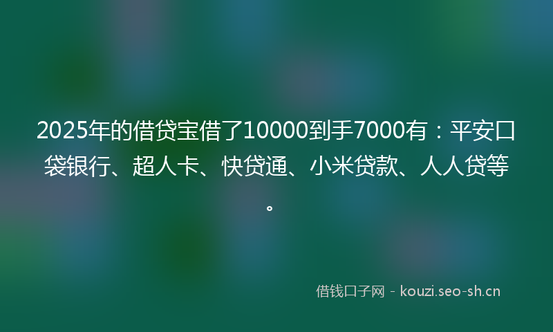 2025年的借贷宝借了10000到手7000有：平安口袋银行、超人卡、快贷通、小米贷款、人人贷等。