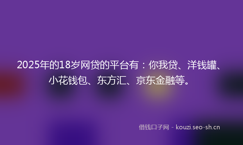 2025年的18岁网贷的平台有：你我贷、洋钱罐、小花钱包、东方汇、京东金融等。