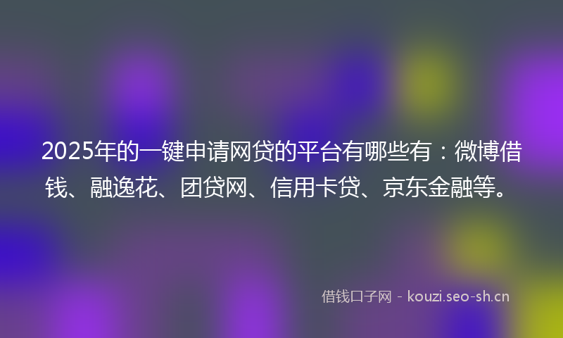 2025年的一键申请网贷的平台有哪些有：微博借钱、融逸花、团贷网、信用卡贷、京东金融等。