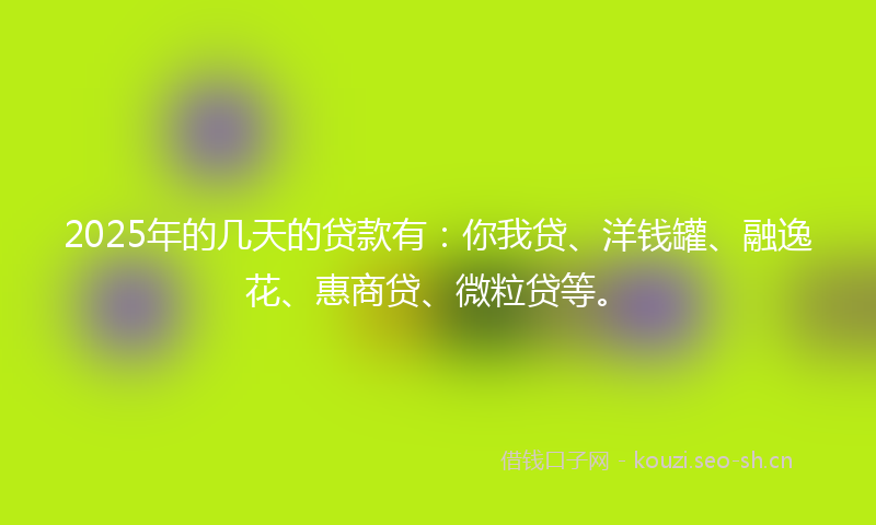 2025年的几天的贷款有：你我贷、洋钱罐、融逸花、惠商贷、微粒贷等。