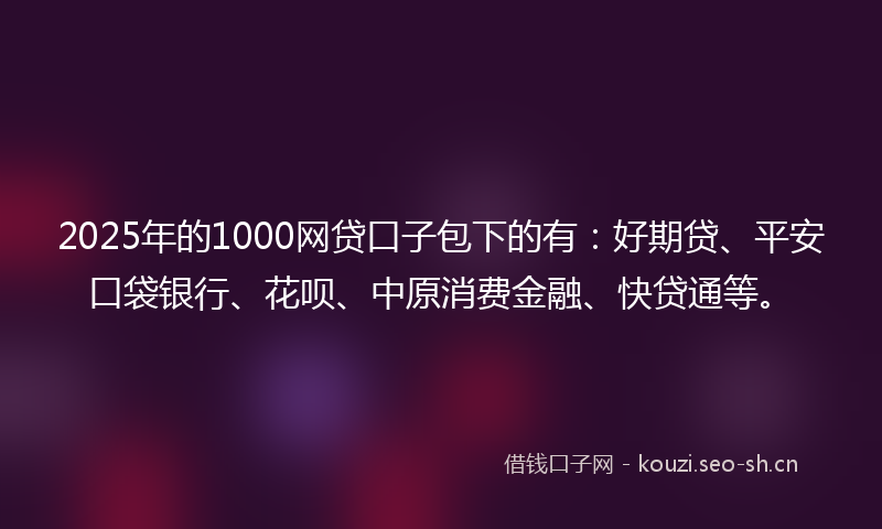 2025年的1000网贷口子包下的有：好期贷、平安口袋银行、花呗、中原消费金融、快贷通等。