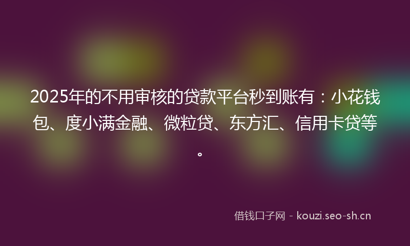 2025年的不用审核的贷款平台秒到账有：小花钱包、度小满金融、微粒贷、东方汇、信用卡贷等。