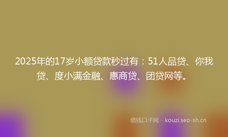 2025年的17岁小额贷款秒过有：51人品贷、你我贷、度小满金融、惠商贷、团贷网等。