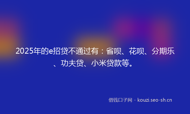 2025年的e招贷不通过有:省呗、花呗、分期乐、功夫贷、小米贷款等。