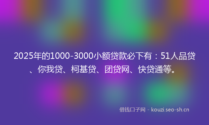 2025年的1000-3000小额贷款必下有：51人品贷、你我贷、柯基贷、团贷网、快贷通等。