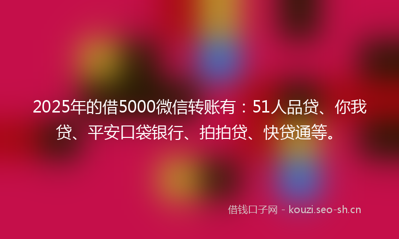 2025年的借5000微信转账有：51人品贷、你我贷、平安口袋银行、拍拍贷、快贷通等。