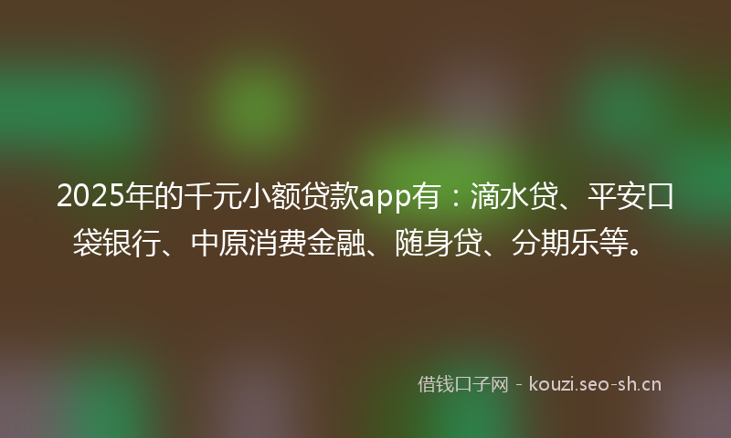 2025年的千元小额贷款app有：滴水贷、平安口袋银行、中原消费金融、随身贷、分期乐等。