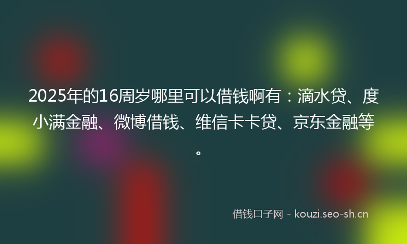 2025年的16周岁哪里可以借钱啊有：滴水贷、度小满金融、微博借钱、维信卡卡贷、京东金融等。