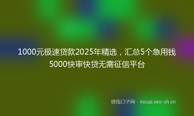 1000元极速贷款2025年精选，汇总5个急用钱5000快审快贷无需征信平台