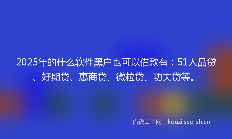 2025年的什么软件黑户也可以借款有：51人品贷、好期贷、惠商贷、微粒贷、功夫贷等。