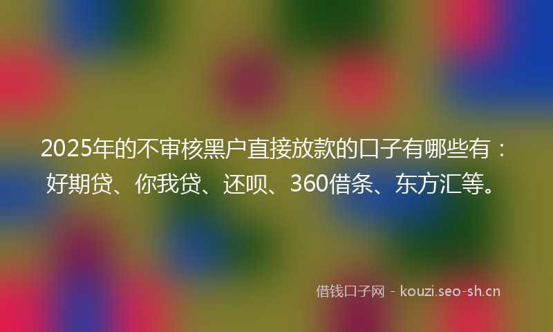 2025年的不审核黑户直接放款的口子有哪些有：好期贷、你我贷、还呗、360借条、东方汇等。