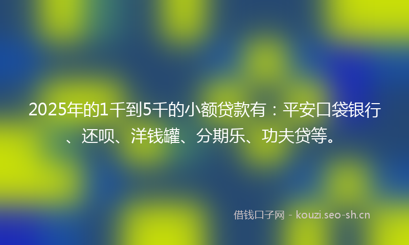 2025年的1千到5千的小额贷款有：平安口袋银行、还呗、洋钱罐、分期乐、功夫贷等。