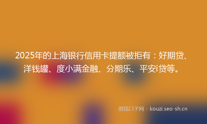 2025年的上海银行信用卡提额被拒有：好期贷、洋钱罐、度小满金融、分期乐、平安i贷等。