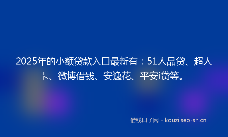 2025年的小额贷款入口最新有：51人品贷、超人卡、微博借钱、安逸花、平安i贷等。