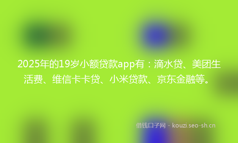 2025年的19岁小额贷款app有：滴水贷、美团生活费、维信卡卡贷、小米贷款、京东金融等。
