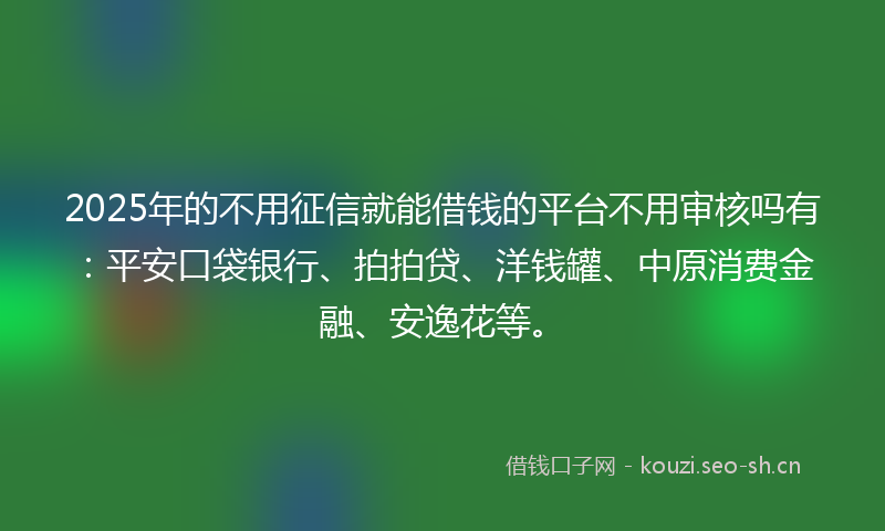 2025年的不用征信就能借钱的平台不用审核吗有：平安口袋银行、拍拍贷、洋钱罐、中原消费金融、安逸花等。